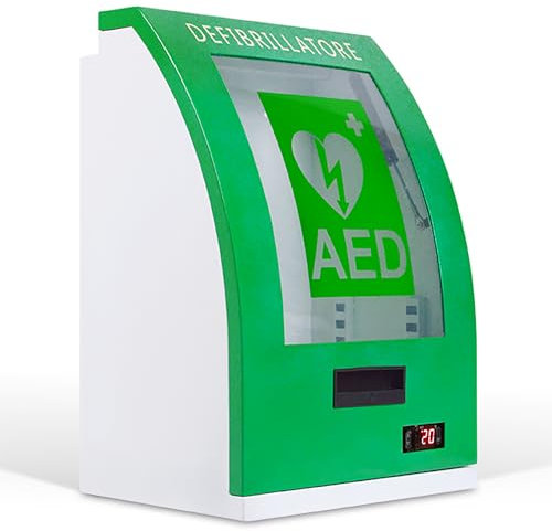 Armoire de Rangement pour défibrillateur AED, Armoire de Rangement en Acier avec fenêtre Transparente et Alarme, Position de séparation réglable, pour Maison de Retraite, écoles, Clubs