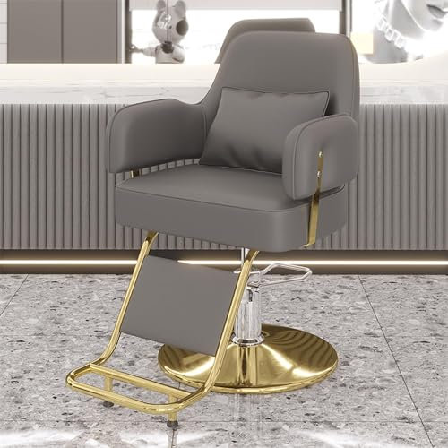 Llchaensc Friseurstuhl Friseursessel 360° Drehbar Frisörstuhl Barberstuhl Höhenverstellbarer Barbersessel Hydraulischer Bedienungsstuhl Friseureinrichtung,Grau,B