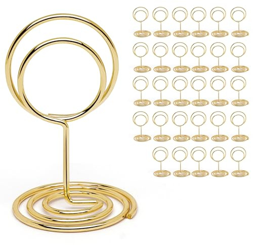 UMETDO 30PCS Table Number Holders Place Card Holder - Photo Holders for Tables, Cards Stand Name Menu Clips,Small Table Sign Holders for Wedding Anniversary Birthday Party (Gold)