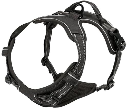 JSTHHTT Hundegeschirr Ohne Zug, Hundegeschirr Grosse Hunde, Hundegeschirr Atmungsaktiv Brustgeschirr Geschirr, Anti Zug Hundegeschirr mit Reflexstreifen und Kontrolle, Einstellbar Weich Schwarz L