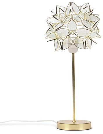 ValueLights | Gold Metal Single Stem Table Lamp with a Clear 3D Glass Flower Lampshade | Home Décor, Bedside & Desk Lamp