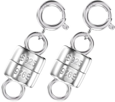 Goiern 2 Stück 925 Sterling Silber Magnet Schmuck-Verschlüsse, Verlängerungskette Magnetverschluss kette für DIY, Schmuck Making, Armband, Halskette