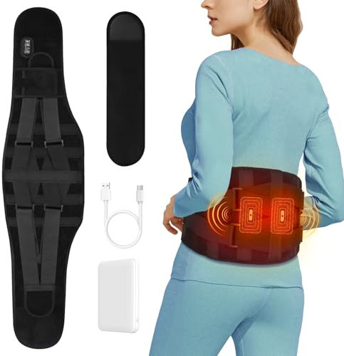 TOPPELIGHT Vibrationsmassage Wärmegürtel Rücken, Kabellos Heizgürtel Massagegerät mit 5000mAh Akku, 3 Wärmestufen & 3 Massagemoden & Timing-Funktion, 152cm Verstellbarer Klettverschlussband (M-XL)