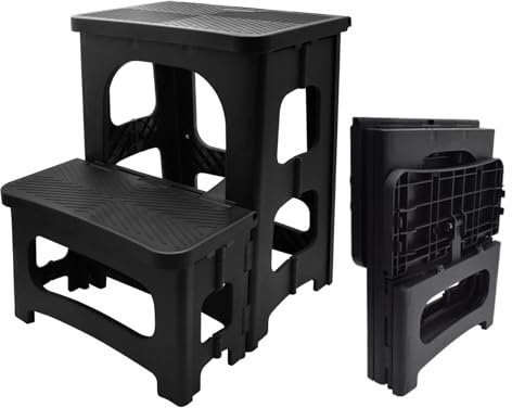JNUYISW Sgabello pieghevole a 2 livelli, con pedana antiscivolo, portata 150 kg, pieghevole, per bambini e adulti, 2 livelli, per cucina, casa, ufficio, esterno