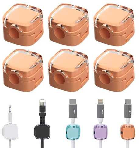2024 New Cable Organizer Clips, 6 Pcs Magnetic Cable Organizer Storage Holder with Strong Adhesive, Hide Phone Charging Cable Keeper for Home Desk Office Nightstand (Orange)