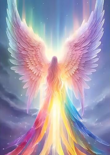 Regenbogen-Engel Diamant-Malerei Set，5D DIY Diamant Painting Kit mit Voller Rundbohrer，diamant malerei erwachsene，Engel Malen nach Zahlendiamond Painting glitzer， Kunsthandwerk für Zuhause - 30x40 cm