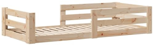 vidaXL Massivholzbett, Holzbett Bett ohne Matratze, Bettgestell mit Kopfteil Lattenrost, Bodenbett Einzelbett für Schlafzimmer, 90x200cm Kiefernholz