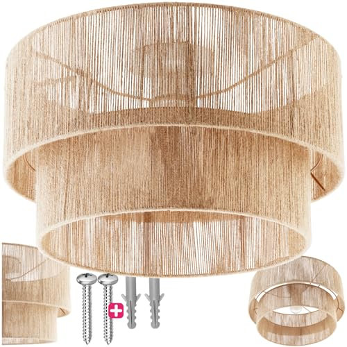 tectake® Lampe, Deckenlampe, Deckenleuchte aus Jute Geflecht, Hängelampe, Boho Ambientebeleuchtung für Schlafzimmer, als Deckenlampe Wohnzimmer oder Ceiling Light über Esstisch
