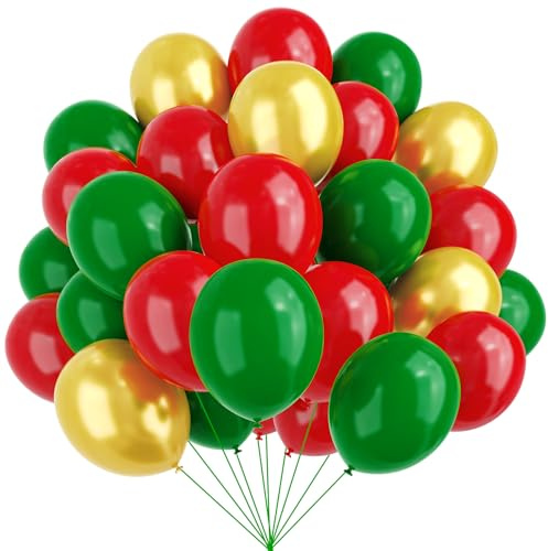 Rot Grün und Gold Luftballons, Weihnachtsballon, 67pcs 12 Zoll Rot Grün Luftballons für Geburtstag Weihnachten Party Dekoration