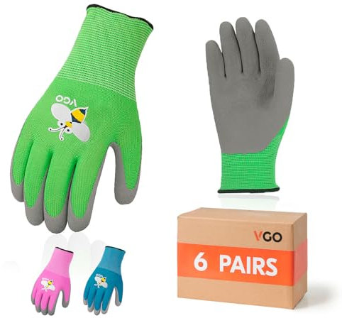 Vgo... 6 paia Guanti da Lavoro per Bambini, Guanti Protettivi da Giardinaggio Gioco a Esterno Guanti Morbidi Traspiranti(KID-RB6013)