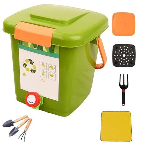 Lot de 2 bacs à compost de cuisine - Composteur d'intérieur - Design compact - Facile à transporter - Respectueux de l'environnement - Style 1 (8 l)