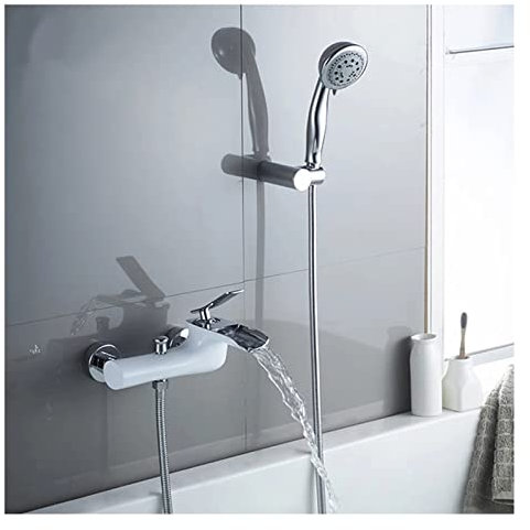 Badewannenarmaturen Wasserfall Badewannenarmatur Wandmontage Wannenarmatur Wannenarmatur mit Handbrause Badewannenmischarmatur Weißes Duscharmatur-Set Messing Wannenfüllarmatur Einhebel-Duschmischer