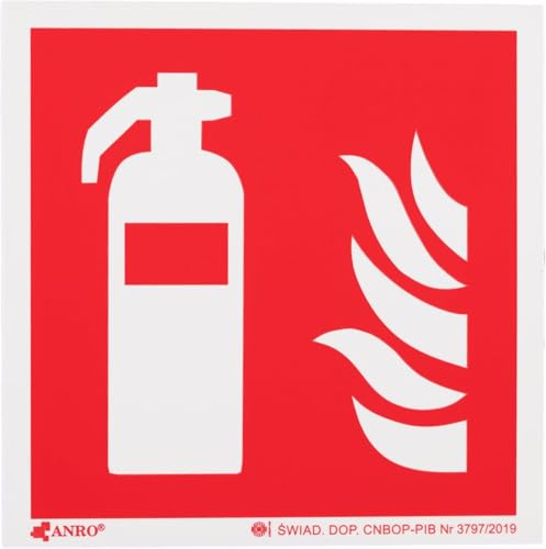 Photolumineszierendes PVC-Feuerlöscher-Schild – 10 x 10 cm, Rettungsschild für Brandschutz und Notfallsituationen – Feuerlöscher mit Flamme (Rot, Feuerlöscher 10x10cm PVC)