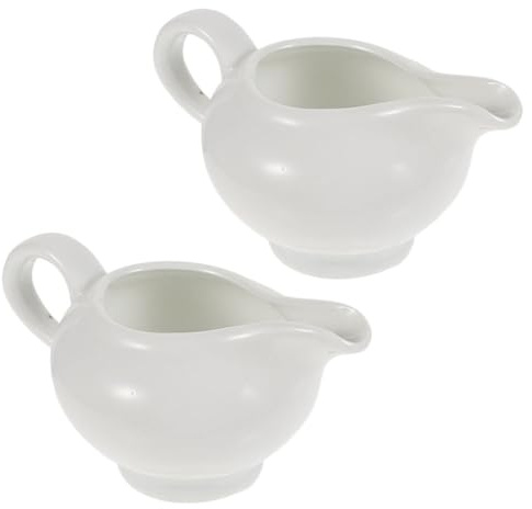 MAGICLULU Juego de 2 Salseras de Cerámica con Platillo y Asa, Vertedor para Salsa y Café, Adecuado para Uso Diario y Fiestas de Inauguración