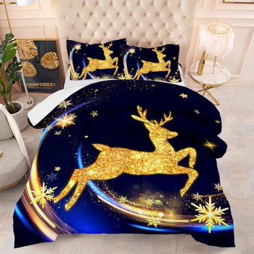 Bettdecke 200X200 Goldener Elk Bettdecken 200Gsm,Dünne Und Leichte Duvet,4 Jahreszeiten Bettdecken,Weiche Mikrofaser Bettdecke Mit 2 Kissenbezüge,Warm Steppbettdecke Für Allergiker