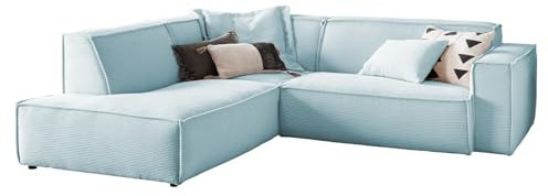 KAWOLA Wohnlandschaft Ecksofa Cord Hellblau L-förmiges Sofa SAMU, Recamiere Links, Lounge Sofa, Couchgarnitur Komfort