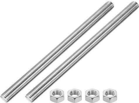 QUARKZMAN M16 x 250mm Varilla Roscada Completa, 2mm Paso Perno Roscado de Tornillo de Acero Inoxidable con 4pcs Tuercas Hexagonales Barra de Rosca a la Derecha para Industrial, 2pcs