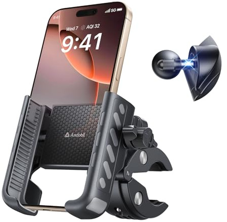 andobil Handyhalterung Fahrrad – Schockabsorbierend metallklemme Universal Handyhalterung Motorrad 360° Handyhalter Fahrrad für iPhone 16/15/14 Pro Max Samsung S25