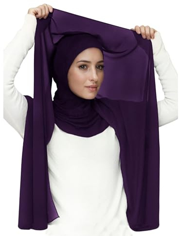 Lina & Lily chiffong omedelbar hijab halsduk fäst jersey ninja undercap full täckning för muslimska kvinnor, Mörklila, one size