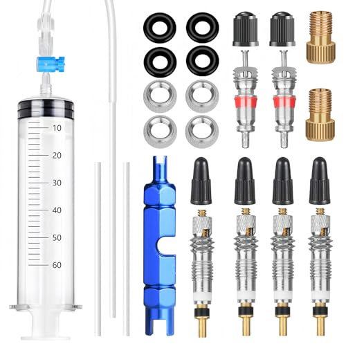 Scalnuvyyh Tubeless Syringe Tubeless Sealant Syringe Bicycle Sealant Injector Tubeless Kit with Valve Core Remover Valve Core Adapter 60 ml Tyre Sealant Syringe for Stans & Other Sealants