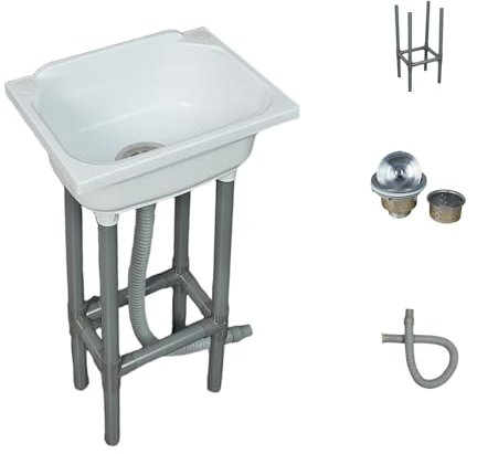 Handwaschbecken WeiB, Rechteckig Kunststoffwaschtisch, Waschbecken Garten für Garten Camping Keller Waschküche Badezimmer Gäste-WC 38x28x79 cm / 15x11x31 inch A