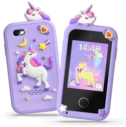 Fippesax Telefono Bambini, 2,8 Smartphone Bambini, Telefono Giocattolo per Bambine con 8GB Card, 20 Giochi Didattici, Doppia Fotocamera, Musicale, Sveglia - Regalo Natale/Compleanno Viola