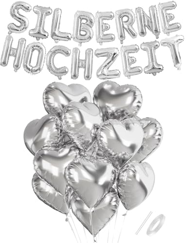 ALEGRE Silberhochzeit Deko Set mit Herz Folienballon und Silberne Hochzeit Luftballons, 2025 Hochzeit Deko Silberhochzeit 25 Jahre Jubiläum,Silber Deko zur Silberhochzeit für 25 Jahre Party Dekoration