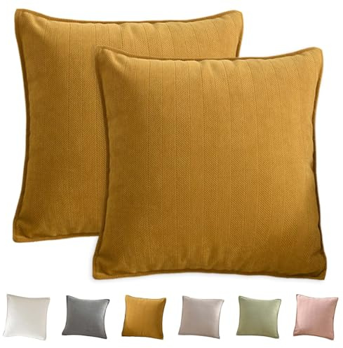 Colexy Dekorativer Kissenbezug aus Weichem Strukturiertem Chenille, Dekokissenbezug Sofakissen Couchkissen, Bauernhaus-Kissenbezug für Couch Sofa Schlafzimmer Wohnzimmer, 45 x 45 cm (Senfgelb)