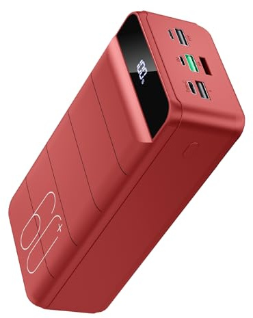 PDBEST Batterie Externe 60000mAh Charge Rapide, PowerBank 22,5W, avec Écran LED Chargeur Portable 4 Sorties et 3 Entrées Smartphone, Android, Tablettes, etc Rouge