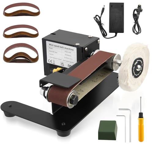 Mini Electric Belt Sander, 7-Stage Adjustable Polishing Machine, 250 W Polishing Belt Sander with 20 330x30 mm Sanding Belts, Sanding and Polishing Discs