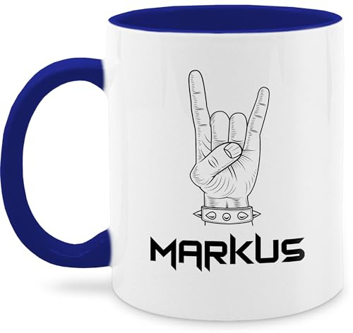 Tasse Tassen 325ml - & - Heavy Metal Handzeichen Pommesgabel mit Name personalisiert I Metalhead Geschenk Metal Fan I Rockiges Geschenk Rock Fan I Rocker - 325 ml - Dunkelblau - fans für einen