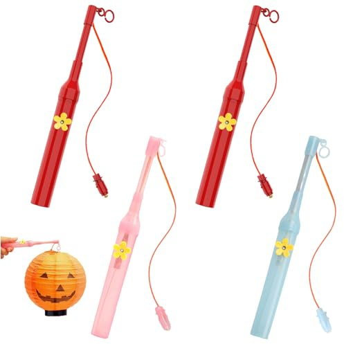 LETSHOLD 4 Stück Laternenstab Kinder Kurz, Laternenstab Kinder Klein für Halloween, St Martin, Karneval, Kinderparty, Kostümparty und Weihnachten (A)