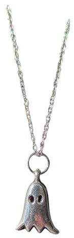 Kims Crafty Corner Silver Animal Pendant Necklace – Cute Enamel, 18 Silver Plated Chain – Cat, Spider, Witchy & Alternative Jewellery (Silver Ghost Necklace)