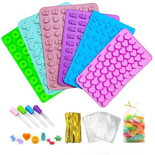 Gummibärchenform av silikon, 6-st - Komplett set med 4 pipetter & 50 påsar - Hemgjorda gummibjörnar, choklad, gelé & godis