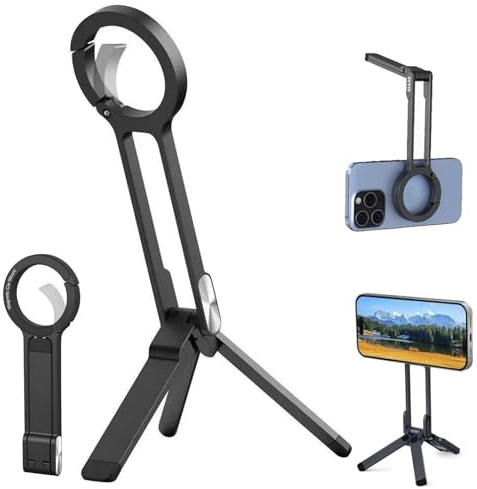 2026 New Ma38 Magnetic Phone Tripod for Phone, Magnetic Pocket Smartphones Tripod Aluminium Mini Desktop Foldable Magnetic Smartphones Holder, MA38 Magnetic Phones Stand for Home Office (Black)
