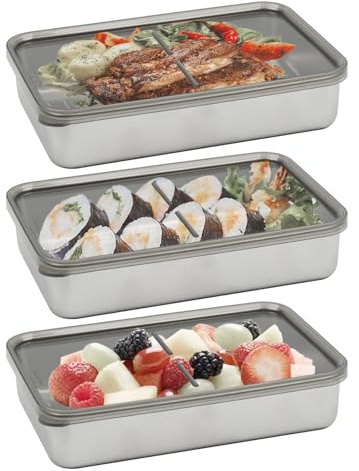 Kitchnexus 3 Stück Lebensmittel Aufbewahrungsbox Edelstahl Aufschnittbox mit Deckel zum Fleisch, Obst und Gemüse