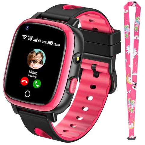 JoJoego 4G Smartwatch Kinder mit langanhaltendem Video-und Telefonanruf, SOS, GPS, Kinderuhr mit IP68 Wasserdicht, Sprachchat, Schulmodus, Schrittzähler, Kindergeschenke für Jungen Mädchen, Rot
