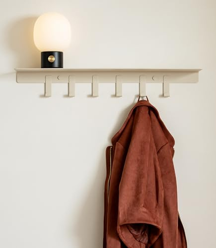 Kazai. Wandgarderobe 'Holmsen' | Moderne Garderobe mit Ablage | Design Flur-Garderobenleiste aus Metall | Hakenleiste Wand-Montage | Taupe-Sand