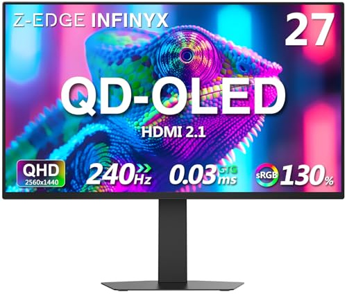 Z-Edge INFINYX QD-OLED 27 Inch Gaming Monitor 240Hz QHD 0.03ms GtG HDMI 2.1 | OLED Monitor 2K 2560x1440, 1.07 Billion Colors, 99% DCI-P3, Adaptive Sync, Crosshair, HDMI2.1 & DP1.4, Adjustable Stand