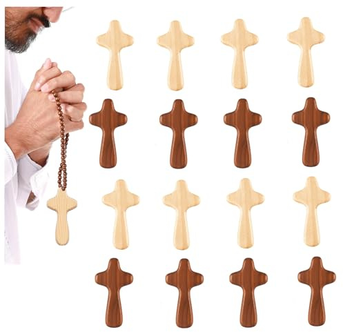 16 Pcs Small Wooden Crosses, 2.44in Pocket Cross Religious Keepsake | Handcrafted Holding Cross, Wood Cross, for Party Favors, Necklace Jewelry Making, DIY Craft Handmade
