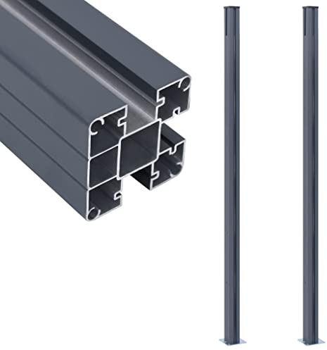 Augerlite Zaunpfosten 2er Set Dunkelgrau 185 cm Aluminium, Pfostenträger mit Pfostenkappen, kompatibel mit 2 cm Querlatten, für Gartenzaun Montage und Einfriedung