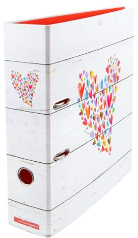 Mit Liebe - Ordner Aktenorder DIN A4 ca. 8 cm breit Motivordner Herz-Motiv bunt Holz-Optik hell fröhlich Mädchen Frauen