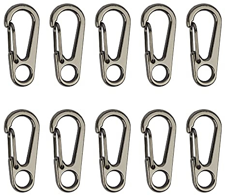 Temlum 3,3 cm Mini Karabiner Set, Aluminium Karabinerhaken, Karabiner Klein Schlüsselanhänger Haken für Camping, Reisen, Wandern (Grau 10 stück)