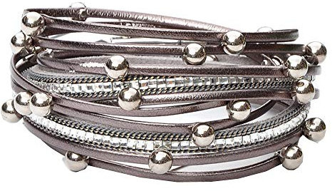 Cheerlife Mehrschichtig Leder Wickelarmband künstliche Perlen Mädchen Damen Party Kleid Zubehör Magnetverschluss Armband (Grau)