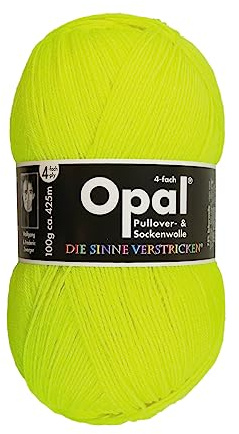 Opal Uni (425m) 4-fädiges Garn - Wollmischung, leuchtende Volltonfarben, Garn für warme Socken und Pullover, 2012 Neon-Gelb, 1 x 100 g