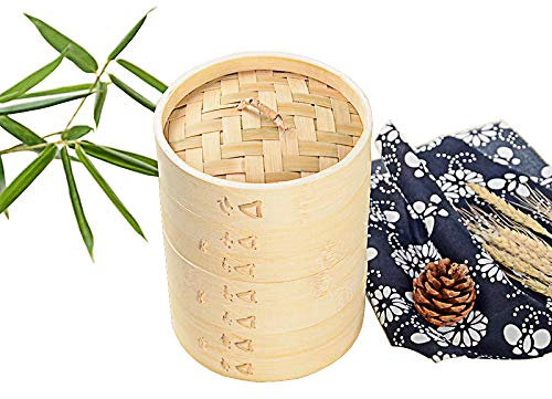 YUANZHOU Premium Organic Bamboo Steamer 2-Tiers With Lid Hand Made（variety Of Specifications）,28cm
