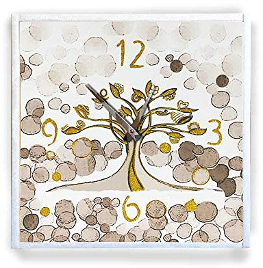 ARTEMA Orologio da Parete Cornice Ecopelle Crema Albero Vita 26 Glitter Oro 57x57 cm