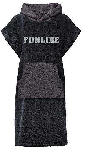CelinaTex Funlike Poncho mittel 65 x 100 cm schwarz anthrazit Baumwolle Badeponcho Frottee Surfponcho Kapuzenhandtuch