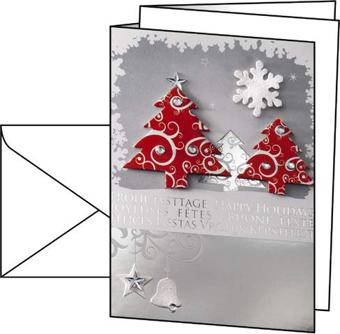 SIGEL Designkarte, Weihnachten, Inkjet/Laser/Kopierer, Klappkarte mit Umschlag, Glanzkarton, 250 g/m², A5 gefalzt auf A6, Three Trees, Silberprägung (10 Stück), Sie erhalten 1 Packung á 10 Stück