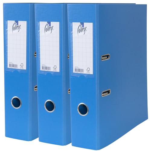 College Ordner A4 Breit – 3er Pack, 7,5 cm, Hochwertiger PP-Kunststoff Aktenordner in Blau – Ideal für Bürobedarf, Schulunterlagen & DIN A4 Dokumentenmanagement